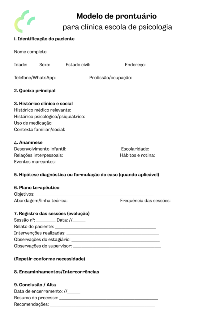 Modelo de prontuário eletrônico para clínica escola de psicologia